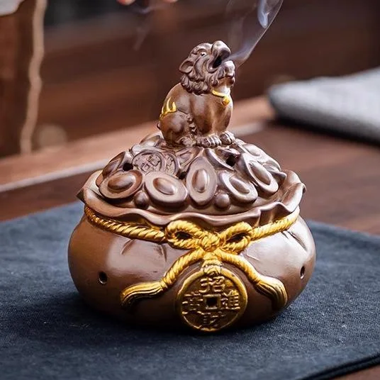 Zen Lucky Golden Toad Plate Incense Burner
