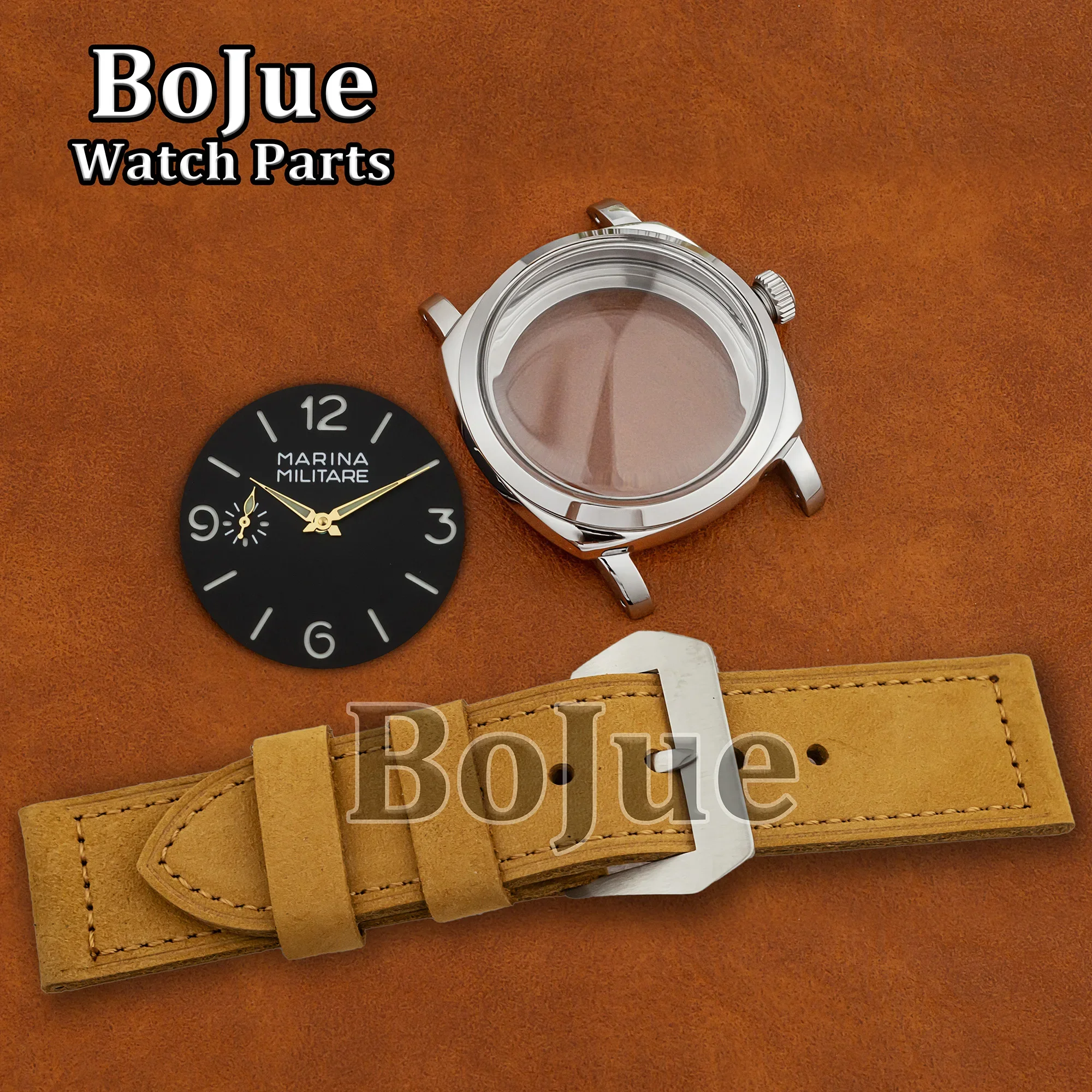 

PAM Vintage Case Dial Hands Genuine Leather Strap Stainless Steel for 6154 ETA6497/6498/ST3600 Movement 47mm Case Watch Parts