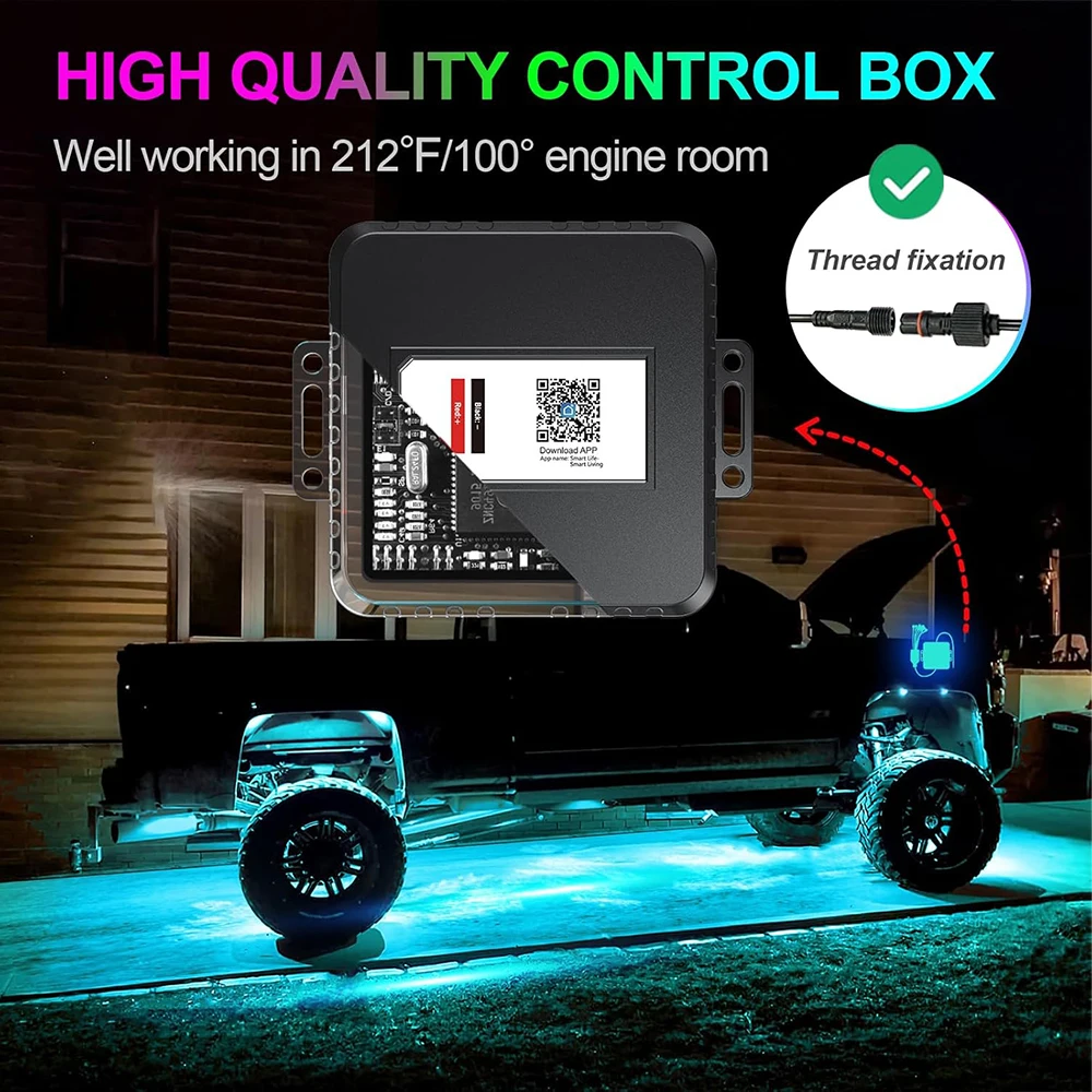 Underglow Rock Lights 8 /12 Pods RGB Led Multi Color App Remote Control  Music Mode  Well For Pickup ATV RZR UTV Chassis Light