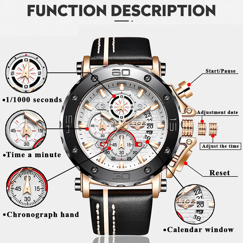 Neue Top Marke LIGE Herren Uhren Mode Sport Leder Uhr Mann Luxus Datum Wasserdicht Quarz Chronograph Relogio Masculino + Box