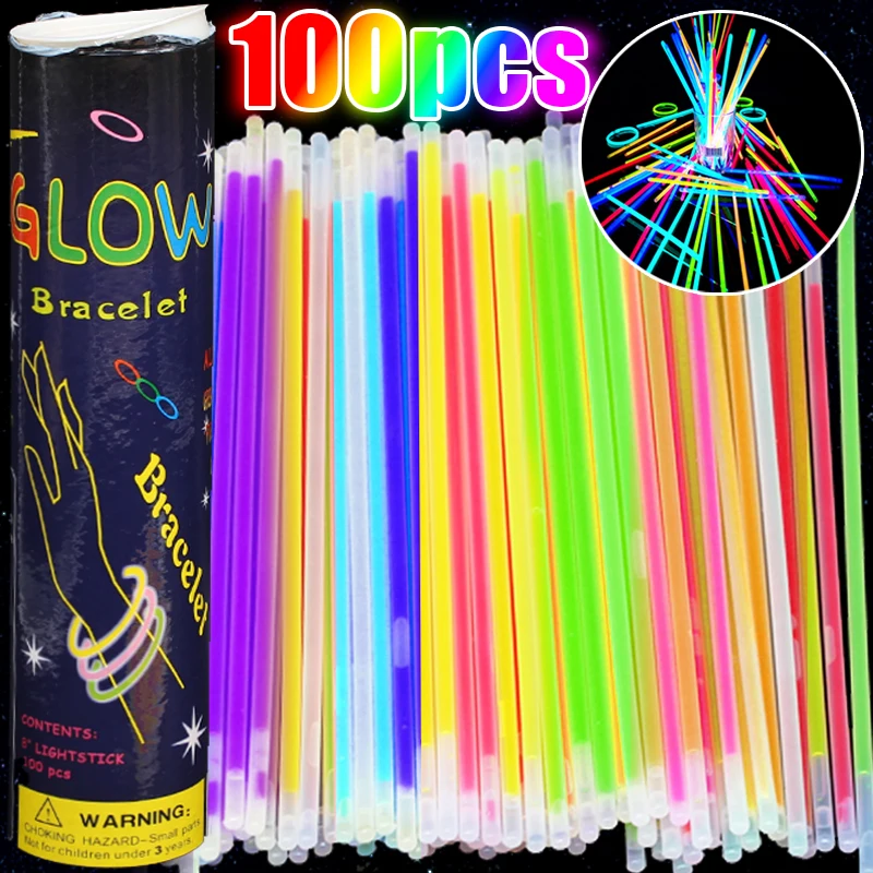 100/10pcs Luminous Glow Sticks Fluorescence Glowing in The Dark DIY Bracelet Necklace Glowstick for Birthday Wedding Party Decor