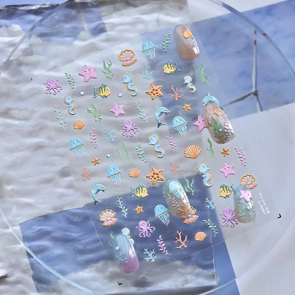 Conch Star Ocean Nail Stickers Dolphin Shells Ocean Nail Decals Nail Accessories Sea Jellyfish Ocean Nail Decorations