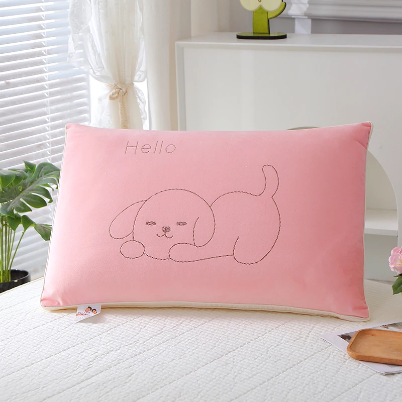 2025 Dog Print Hotel Pink Pillow Help Adult Sleep Orthopedic Pillow Soft Cotton Pillow Neck Protection Cushion Low-Mid Bedding