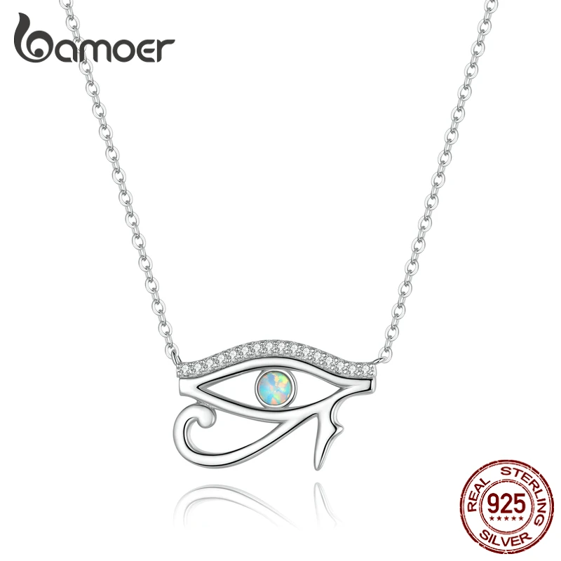 Bamoer 925 Sterling Silver Horus Eye Crystal Necklace Silver Protection Pendant Necklace for Women Girls Fine Jewelry