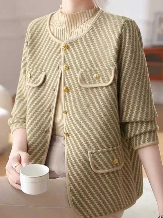 Faionable Knitted Autumn Outerwear Women's Single-Button Ele Sle High-End Feelings Open Cardigan Luxury Sensation