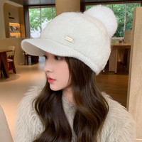 Women's Lamb's Wool Padded Warm Duck Tongue Knit Hat Fall and Winter Tide Show The Face of Small Wool Baseball Cap Versatile