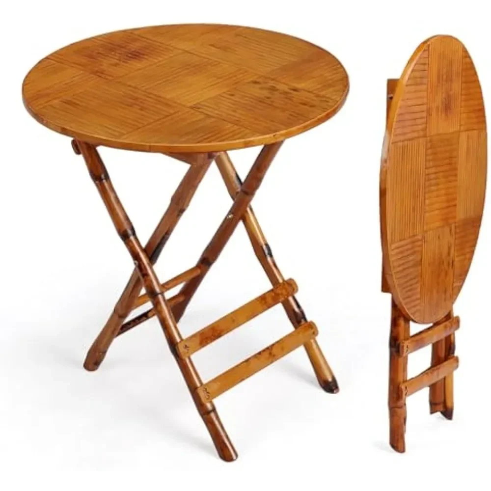 

26.5 Inch Foldable Bamboo Round Table - Portable Lightweight Design for Indoor/Outdoor Use, Easy Assembly & Space-Saving
