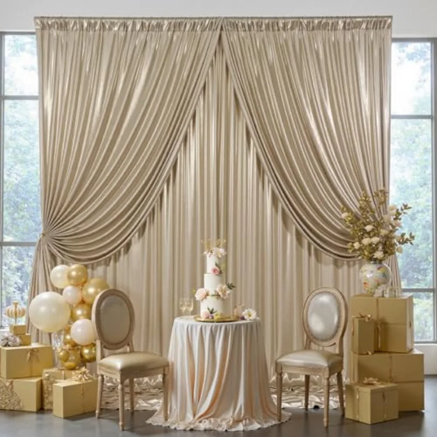 

Party backdrop curtain: glitter champagne, wrinkle-free thick fuchsia sequin, 4-panel shimmer photo drapes for wedding, birthda