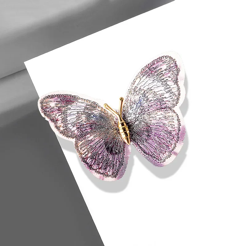 Light luxury style retro embroidery butterfly brooch dreamy color temperament chest flower clothing accessories for women