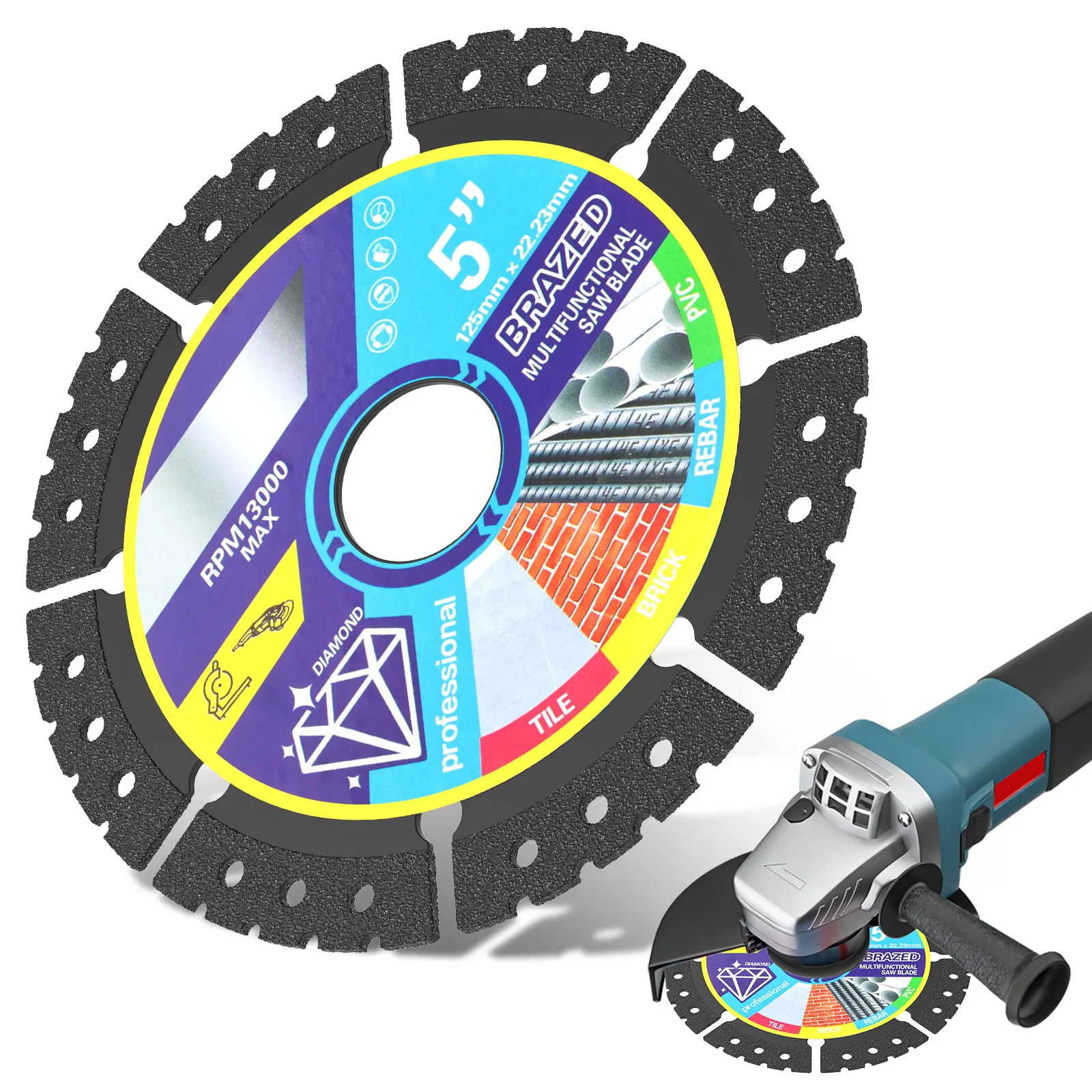 5inch Brazed Diamond Cutting Disc Multi Purpose Diamond Blades Diamond Cutting Disc Diamond Cut Off Wheel Diamond Saw Blades
