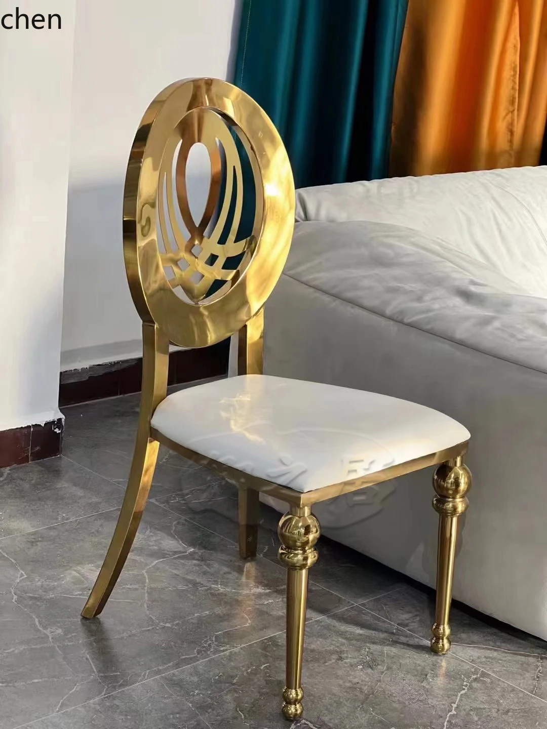 

ZML hotel high-end stainless steel light luxury dining chair banquet hall design minimalist gold-plated leather stool