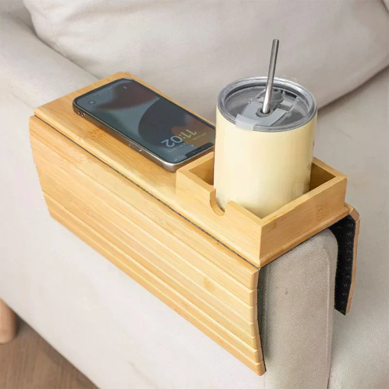 

Couch Cup Holder Natural Anti-Slip Bamboo Sofa Armrest Tray Foldable Multifunctional Sofa Cup Holder For Cups Remote Control