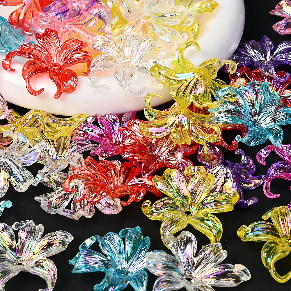 20 Stück mehrfarbige Acryl-Blütenblattperlen, transparente Blumenperlen, DIY-Armbänder, Halsketten, Schlüsselanhänger, Zubehör für die Schmuckherstellung – Detail 2
