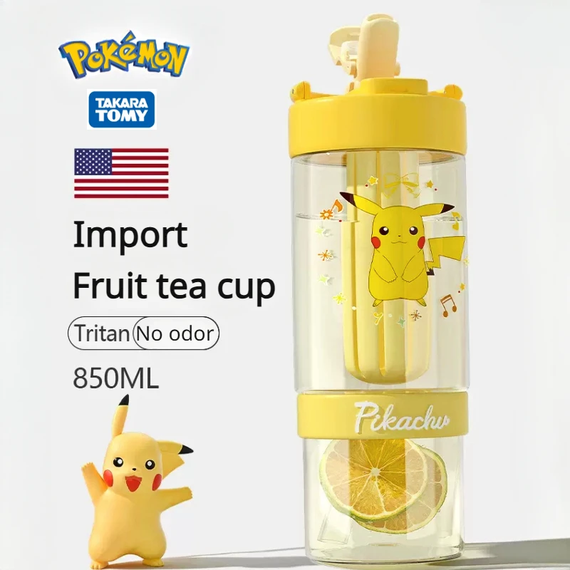 850ML Pokemon Water Cup Children Portable Plastic Cartoon Pikachu Adult Outdoor Large Capacity Sports Water Bottle Student Gift