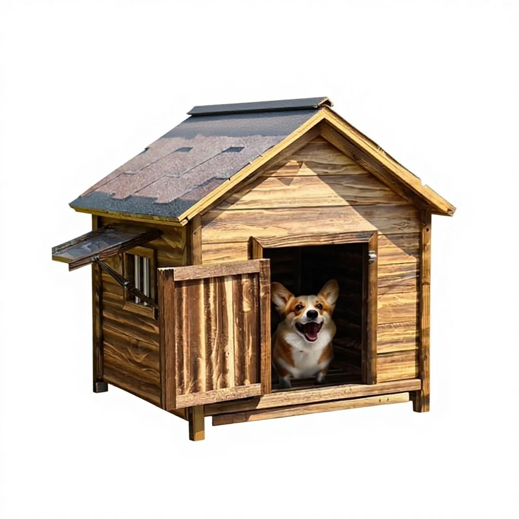 Large Classic Luxury Villa Wooden Dog Kennel with Button Closure Outdoor & Indoor Anti-corrosion Solid Wood for Dogs All Seasons