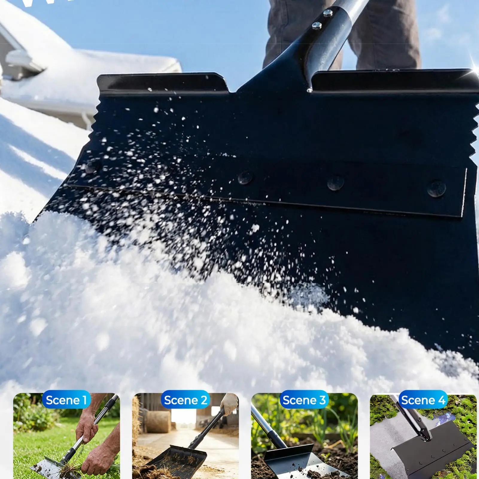 

Металлическая лопата для уборки снега, сверхпрочная, эргономичная, для удаления льда, широкая лопата для снега для дорожек, тротуаров, газонов, садов, гаражей, крыш, грузовиков, автомобилей