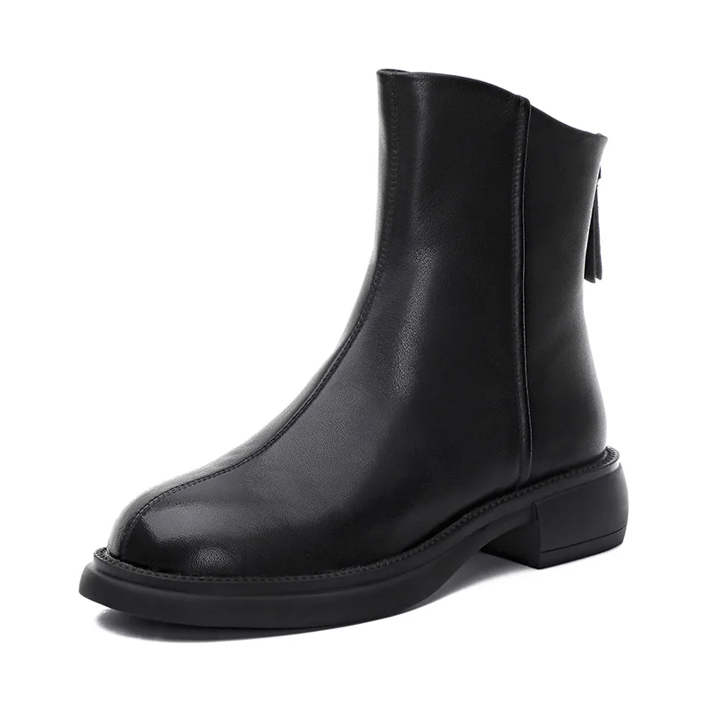 Botas de piel auténtica con cremallera trasera para mujer, botines cortos, estilo Retro británico, invierno, 2024