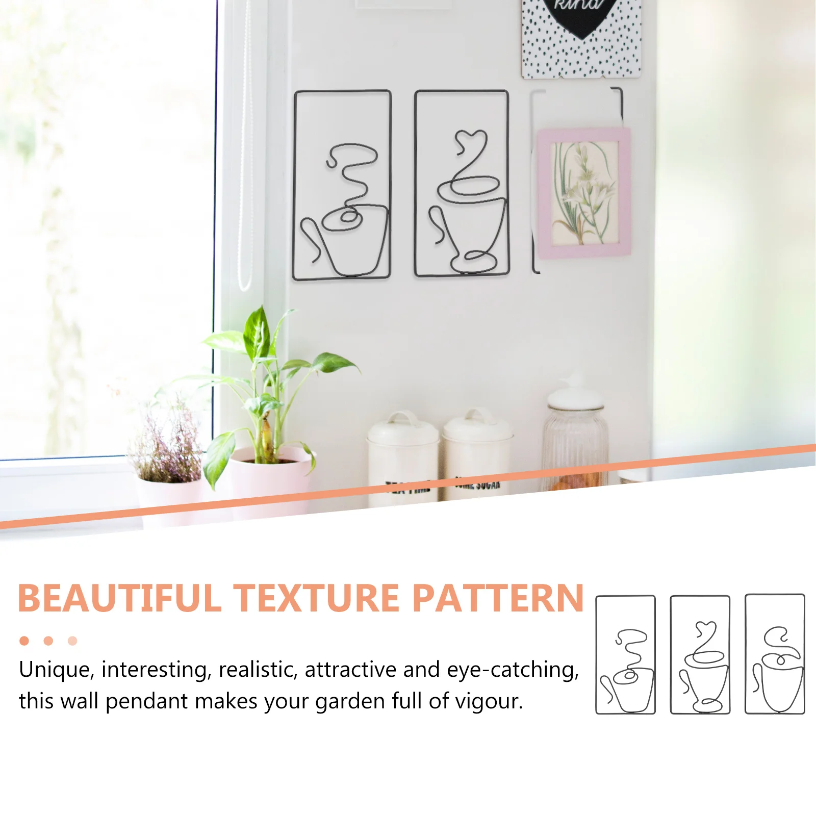 3 uds taza arte de pared artesanías decoraciones de Metal para el hogar valla de jardín esculturas colgantes taza de café colgante de pared en forma