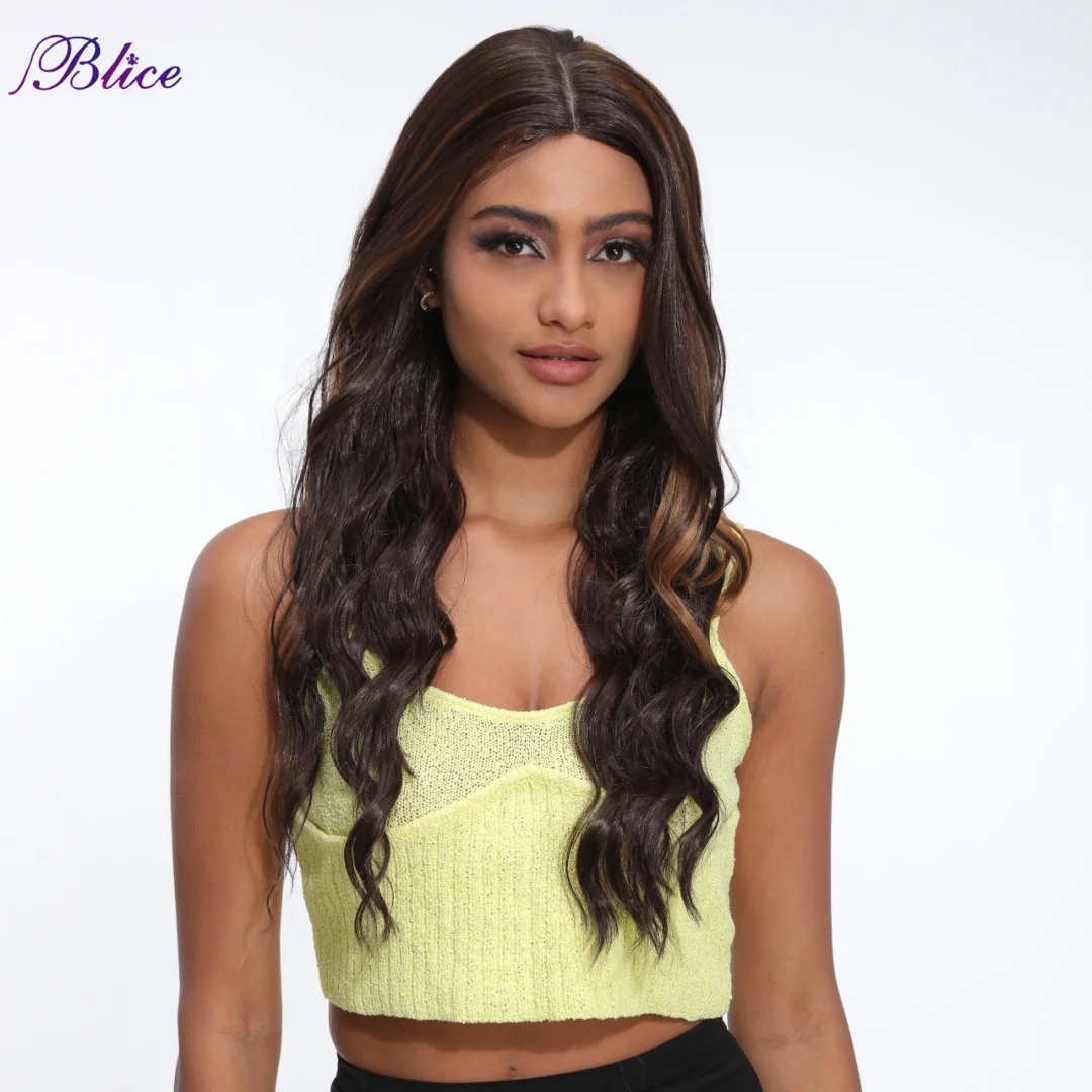 

Blice Synthetic Long Hair Wig High Temperature Curly Wavy Wig Ntural Skin Top Women Wigs With Elastic Net