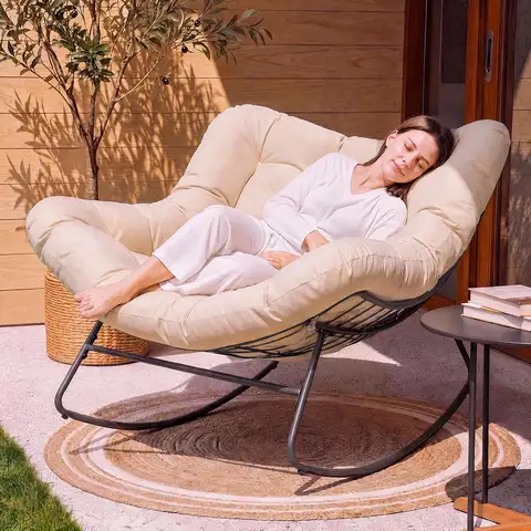 Papasan Rocking Chair, Oversized Patio Lounge Chair, 450 lbs | Oversized Comfort, Smooth & Quiet Rocking, Thick Cushioned Seat,