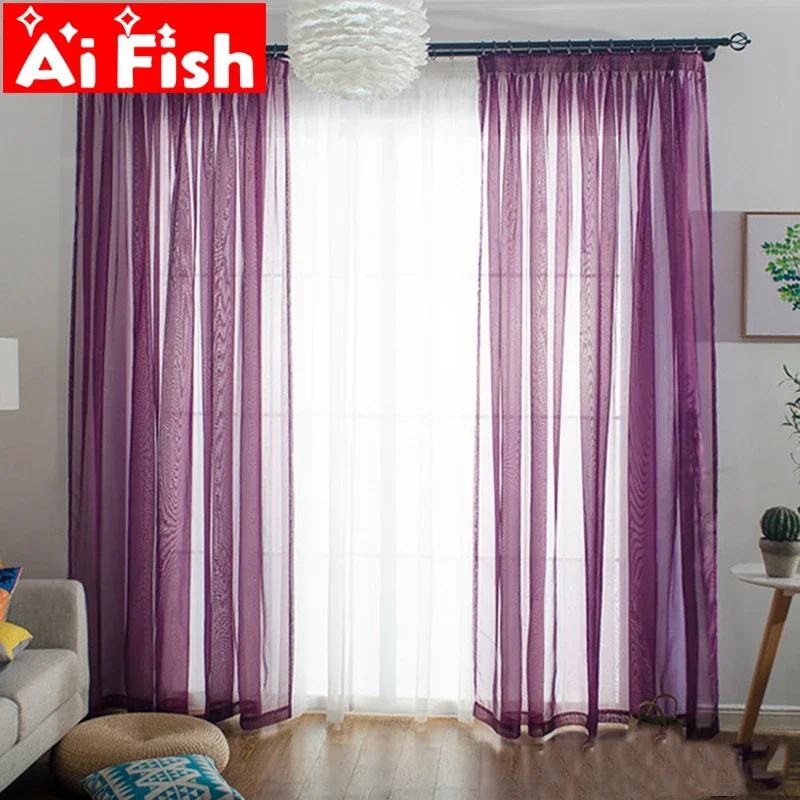 Champagne Sheer Window Curtains for Living Room Modern Colorful Solid Tulle White Voile For Wedding Decoration Materials #4