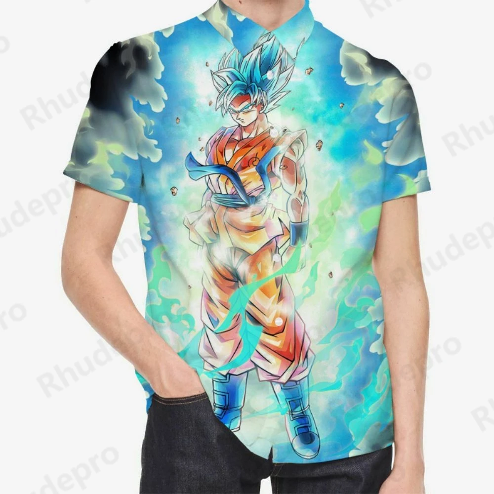 Dragon Ball Z Male Clothes Harajuku Men's Shirt Shirts Social 2024 Original Streetwear Blouse Short Sleeve Y2k Summer Vegeta