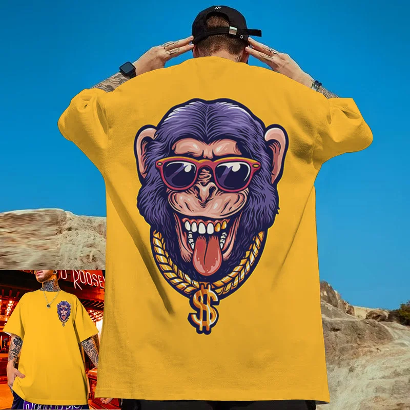 Animal T-Shirts For Men 3d Hip-Hop Monkey Print Daily Casual Short Sleeved Loose Oversized T-Shirt Street Harajuku Tops Tee 2024