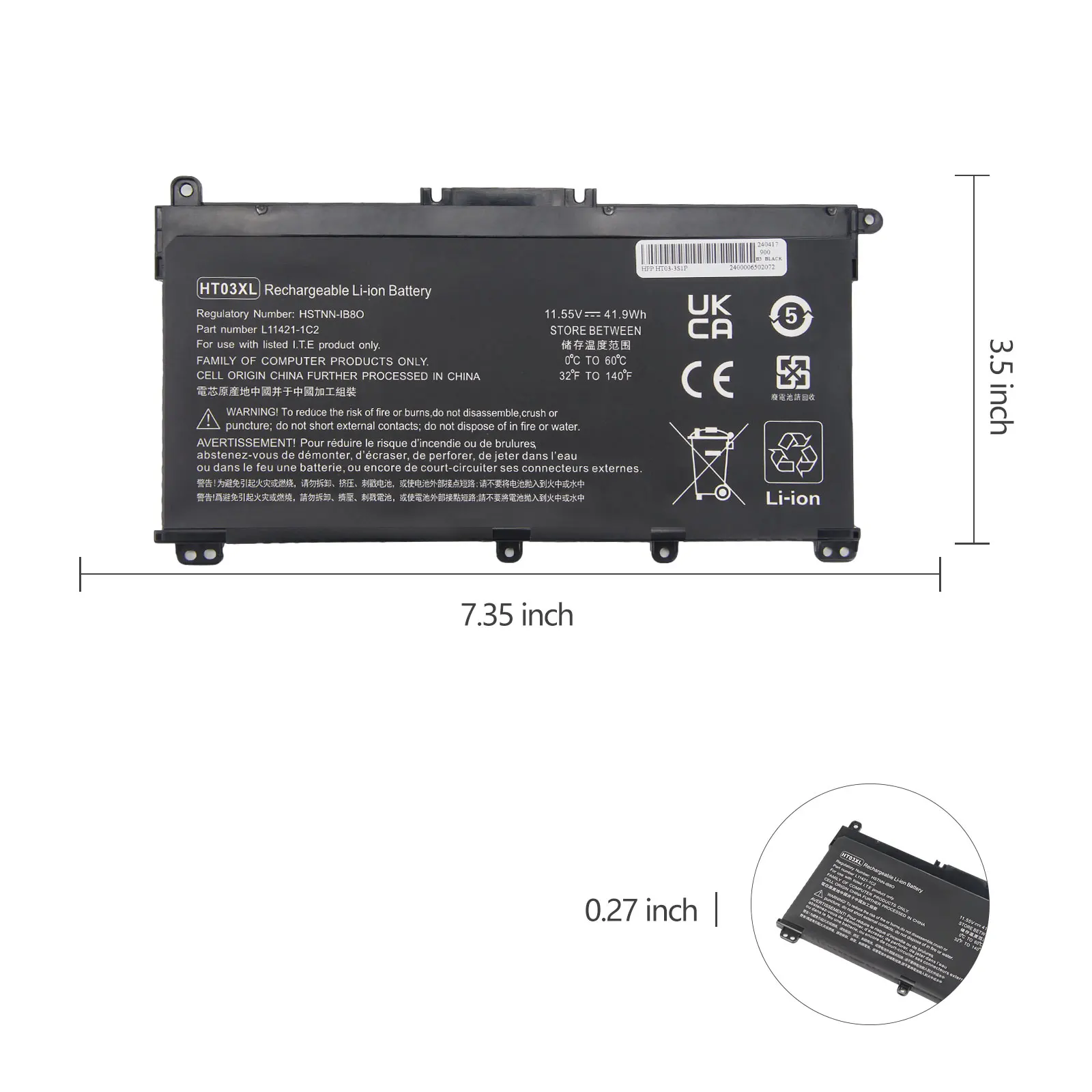 L11119-855 HT03XL Bateria do laptopa HP Pavilion 4-CE 14-CF 14-CK 14-DF 14-MA 14Q-CS 15-DA 15-CS 240 245 250 — zdjęcie produktu 5