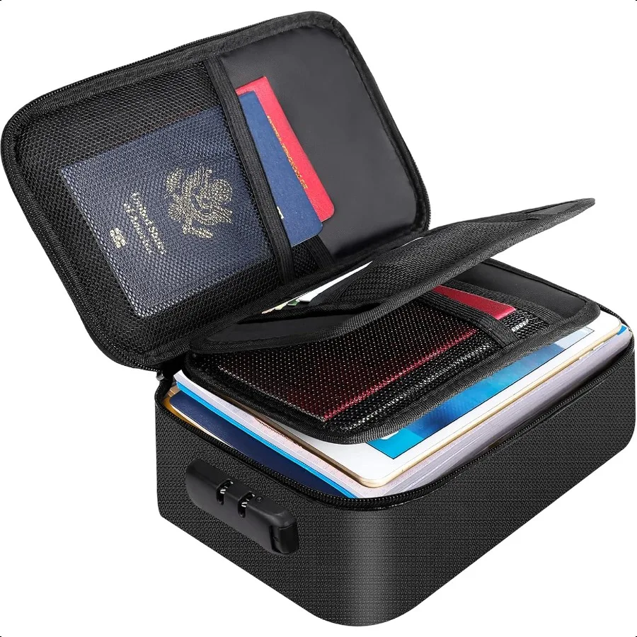 

ENGPOW Small Fireproof Storage Organizer Case with Lock 9x 5.3x 3.7 3Layer Soft Money Safe Coin Organizer Wallet Bag for Cash C