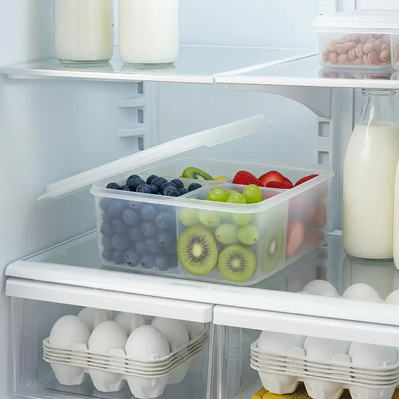 4 In 1 Refrigerator Crisper Box Transparent Food Storage M/L Size for Meat Snack Meal Prep Home Kitchen Use