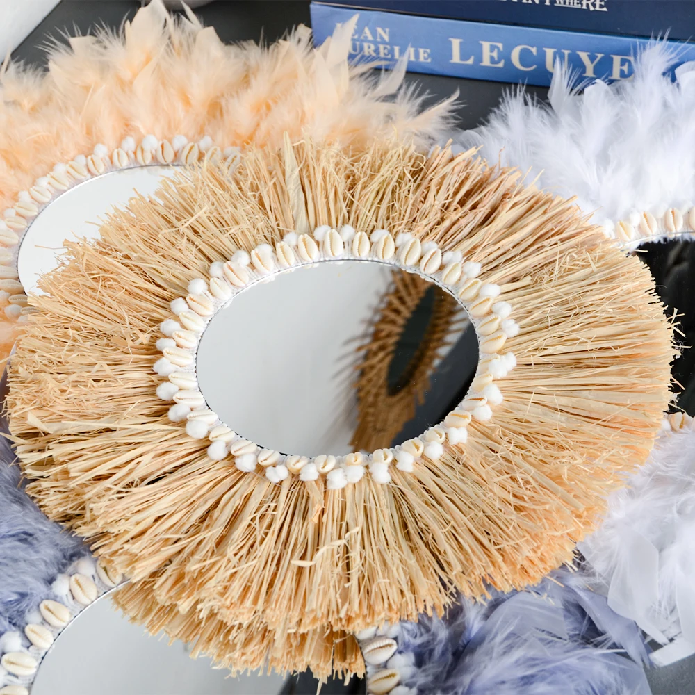 Boho cermin dinding dekoratif  - Rattan Mirror Round ulasan dan harga