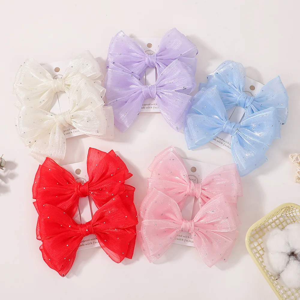 

30 пар/лот (60 шт.), прозрачная шифоновая лента с бантом Sweet Diamond, детские заколки для волос для детей, аксессуары для волос для девочек