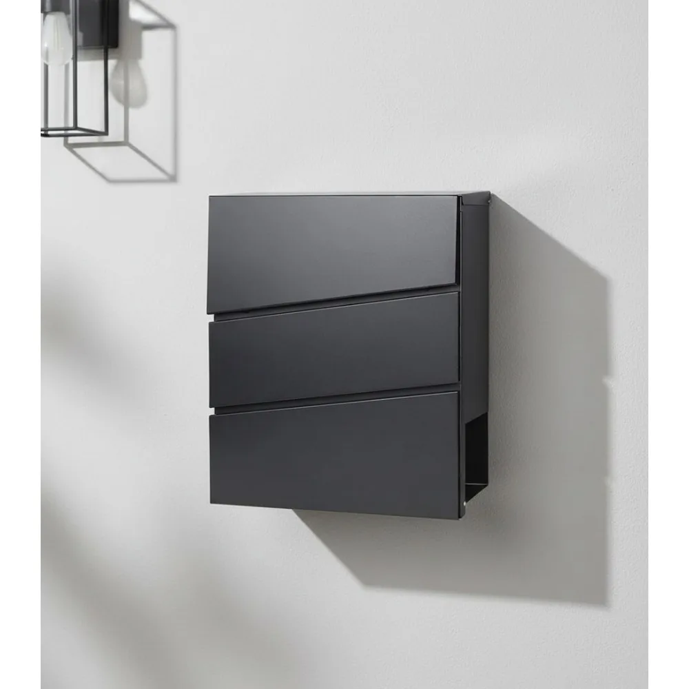 

Secure Lockable Outdoor Mailbox with Keys, Large Capacity Wall Mounted Black Steel Mail Box for Home