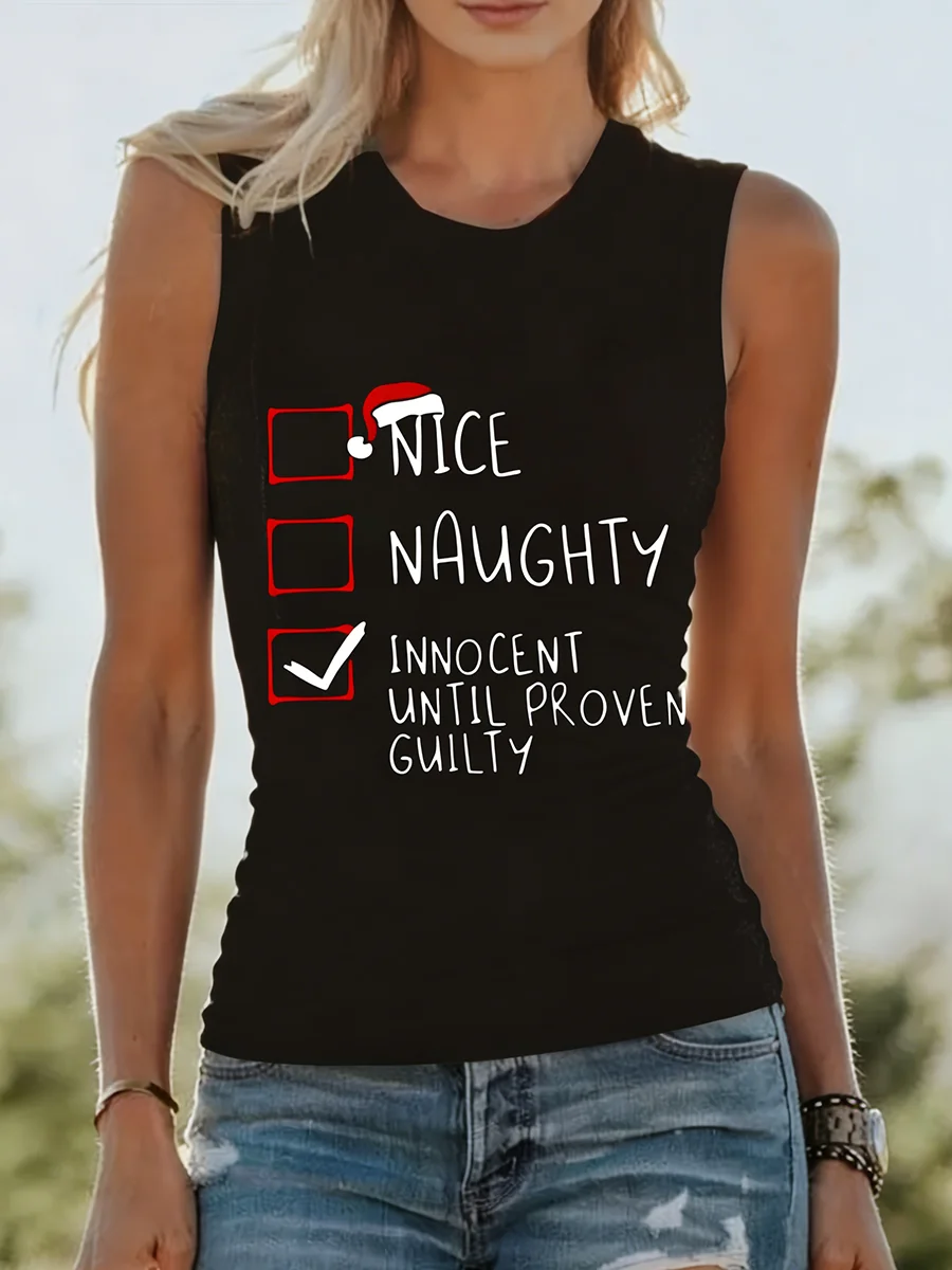 Women's Tank Top Spring Summer Black Twist Hem Nice Naughty Innocent Print Valentine's Day Casual Funny Holiday Top