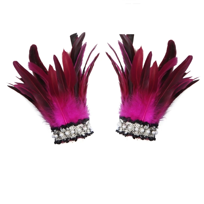 Fast Reach Stage Show Showgirl Natural Dyed Rooster Arm Warmer Wrist Cuffs