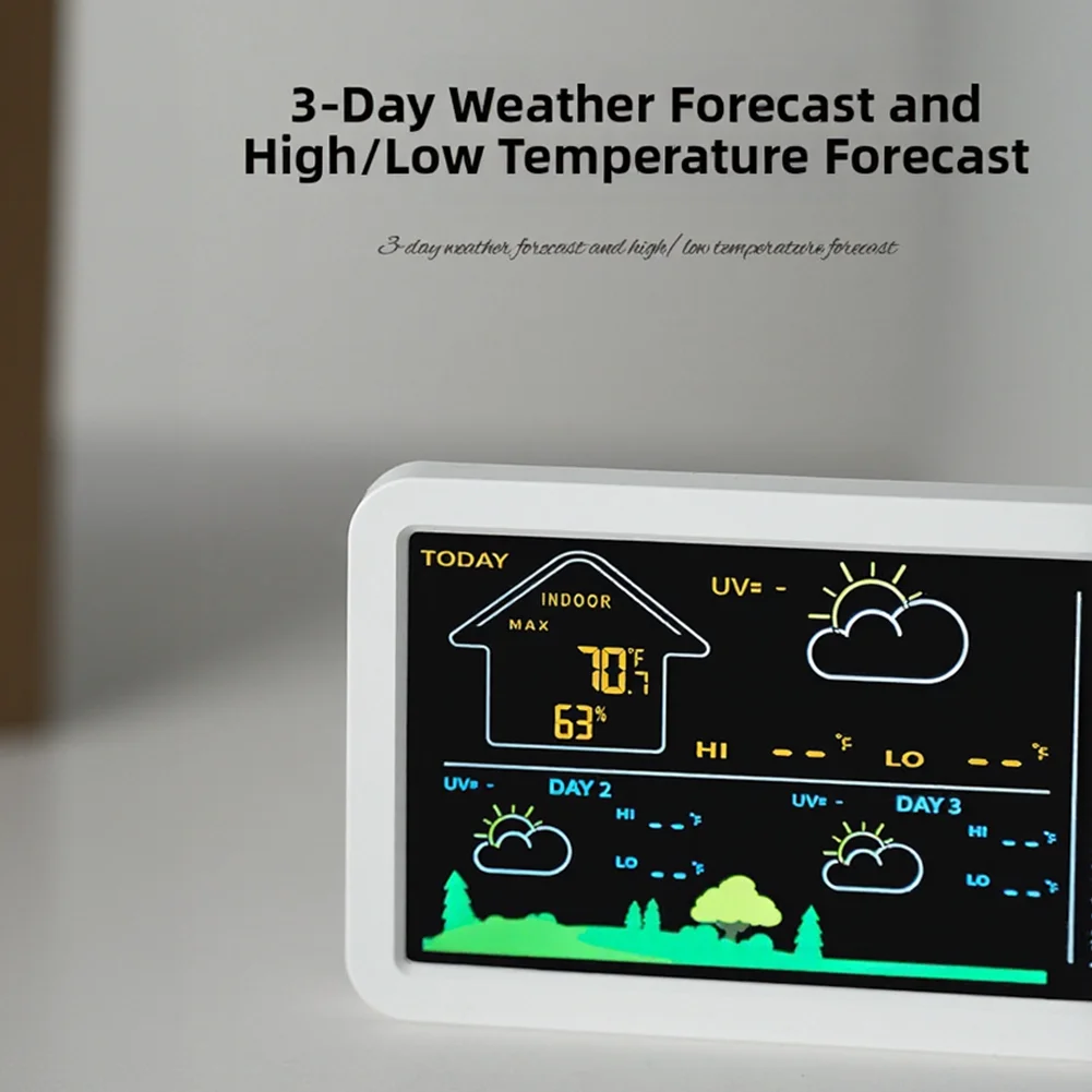 Digital Alarm Clock with 3-Day Weather Forecast Functionality Time Date Day Screen Wall Mount Bracket and Stand