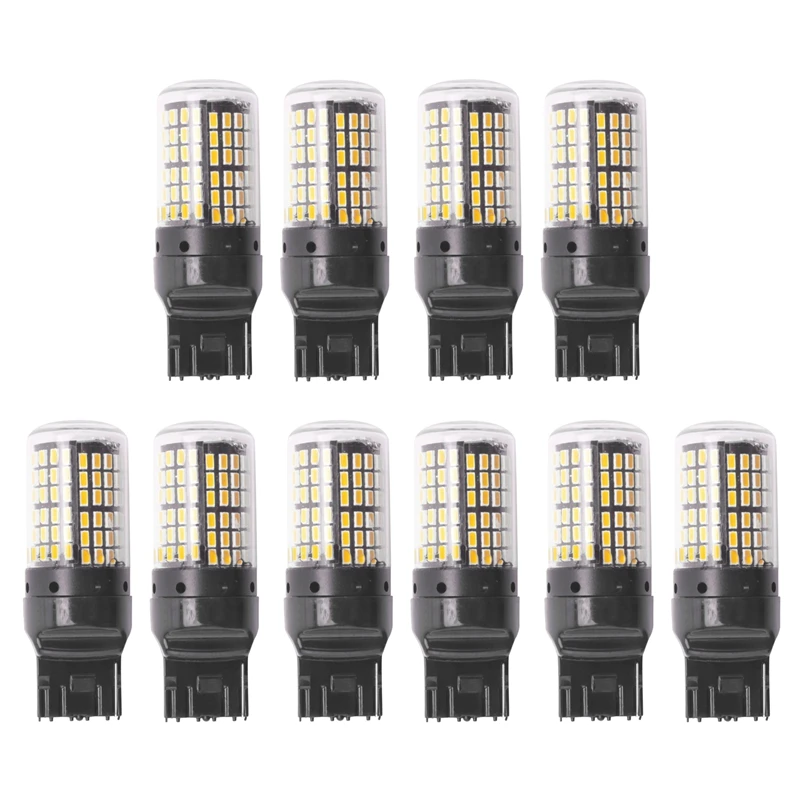 10Pcs Super Bright Canbus T20 7440 W21W 144-Smd Reverse Light Turn Signal Light Error Free No Hyper Flash LED Bulbs