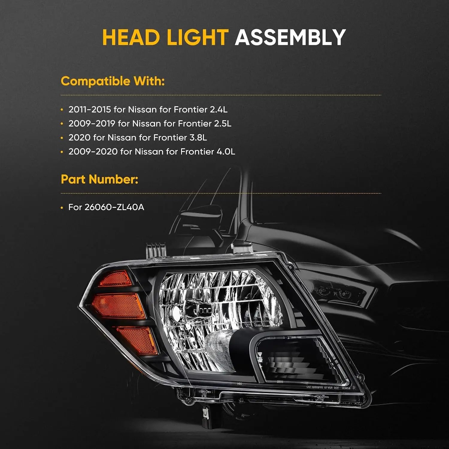 Pair of Headlight Assemblies for Left and Right Sides, Compatible with 2009-2020 Select Models, Black Housing, Bulbs Excluded