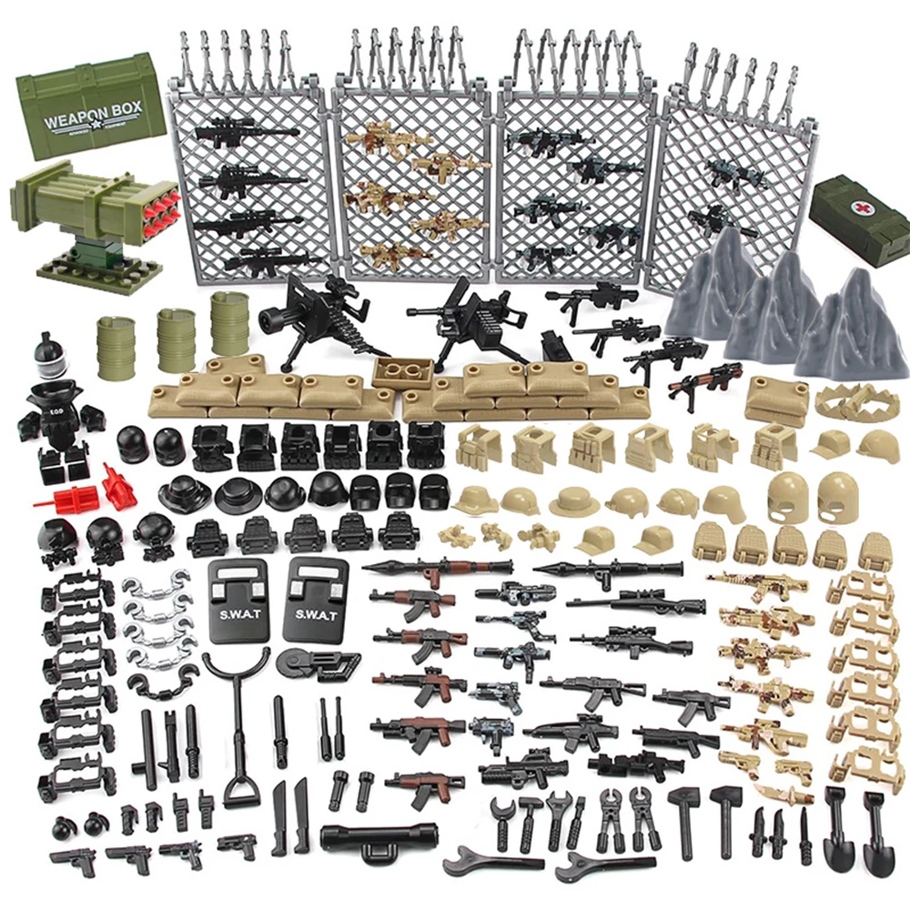

WW2 Soldier Figure Building Blocks Set M252 Mortar Gatling Heavy Machine Browning Bricks Assembled Military MOC Toys Kid
