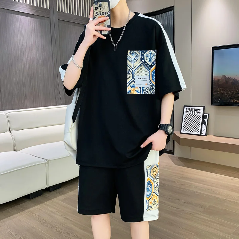 

Fashion Casual T-Shirts & Shorts Two Piece Tracksuits 2024 Summer Men's Sets Youth Streetwear Loose Short Sleeve Tops Tees&Pants