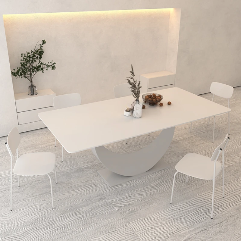 Cream Pure White Dining Table Stone Plate Restaurant Dining Tables and Chairs Set