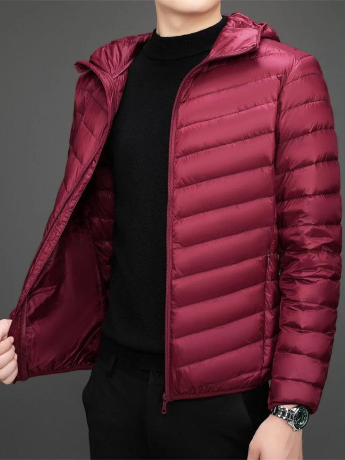 Men's Winter Cotton Jaet Lightweight ort down Workwear Coat Warmth Modern Sle Hooded Zipper Closure Faion Urban