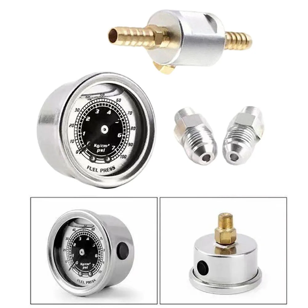 /1/8 /NPT /0-160 PSI Fuel Pressure Gauge Filled Polished Metal Case Oil Damped Adaptor Kit For Fuel Injection System Tuning Tool