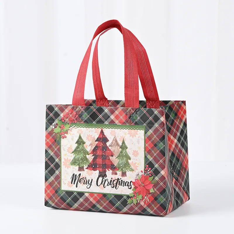 2025 Christmas Gift Bags Small Tote Bags with Handles Reusable Shopping Bags have Santa Claus Socks Treat Bag New Year Bag