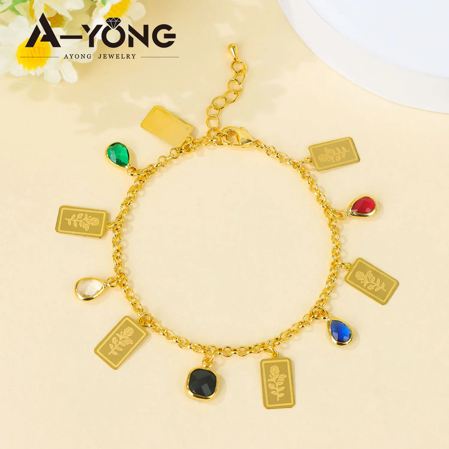 Nigerianisches Brautschmuck-Set 21k Vergoldet Arabische Farbige Quadratische Zirkonia-Halskette Algerischer Islamischer Modeschmuck für Frauen – Detail 8