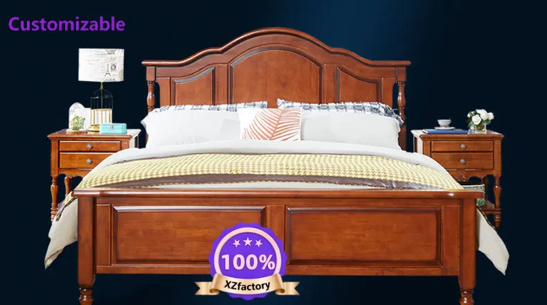 Factory Direct 2026 Top RatedPaís americano, cama totalmente de madera maciza, cama doble europea de nogal, armario nostálgico