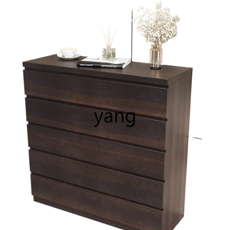 

LMM Solid Wood Three-Five Chest of Drawers Modern Minimalist Bedroom Living Room Smoked Wood Wall Storage Cabinet