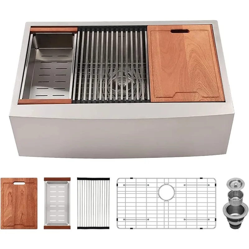 

30 фартук для кухонной мойки спереди 30X22 дюймов, рабочая станция для раковины в фермерском доме, 16 калибра, нержавеющая сталь, одна чаша, кухня ручной работы