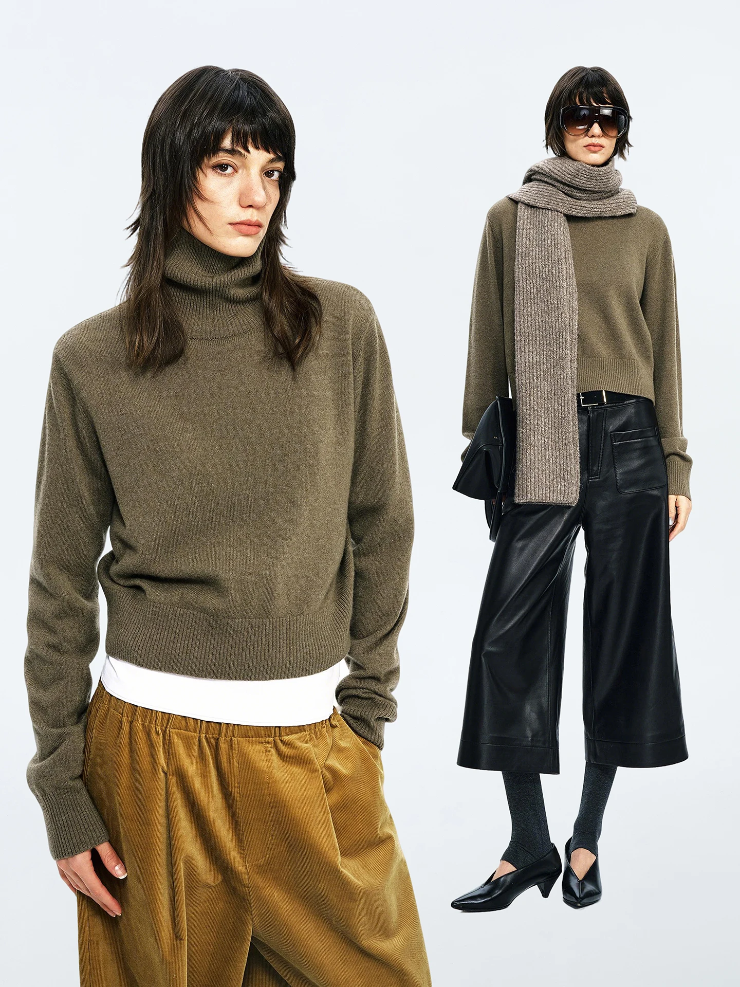 

Ayuko Double Version round Ne High Ne Multi-Color Camere Sweater Simple Sle Women's Loose Fit Long Sve Winter Knit...