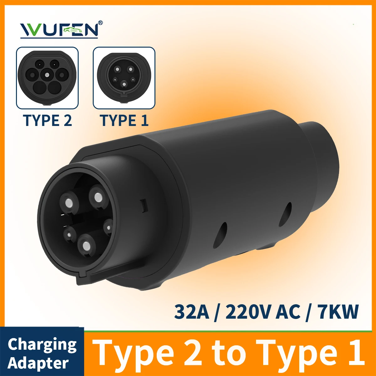 

Адаптер зарядного устройства WUFEN EV Type2 IEC62196-2 to Type1 Автомобильная розетка для зарядки Адаптер зарядного устройства переменного тока 32A 1 фаза 3,5 кВт 7 кВт Макс. электромобиль
